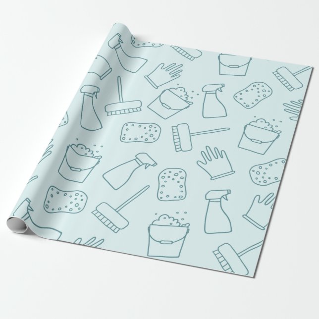 cute cleaning tools pattern wrapping paper (Unrolled)