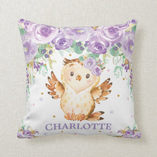 Cute Clever Owl Purple Floral Girl Nursery Cushion