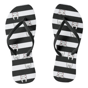 Cute Climbing Cats on Black and White Stripes Thongs