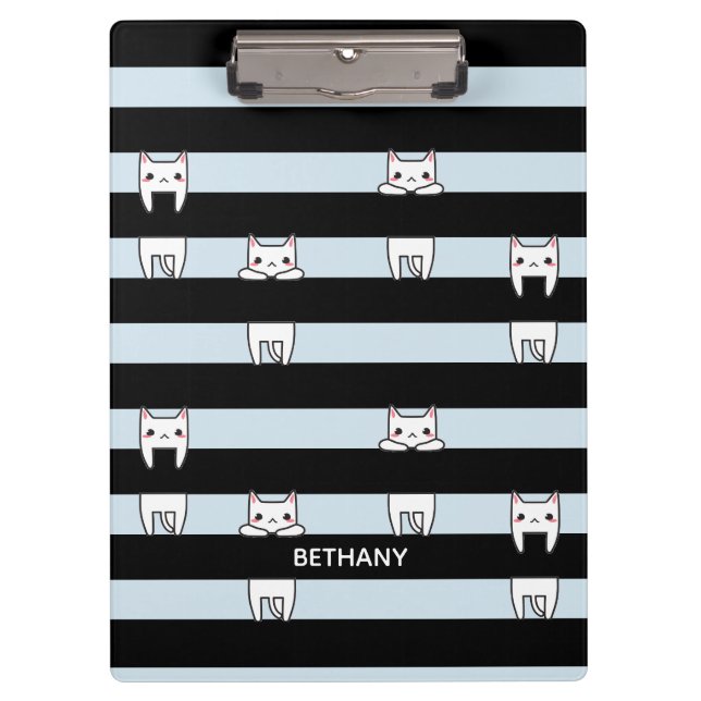 Cute Climbing Cats on Striped Personalised Clipboard (Front)