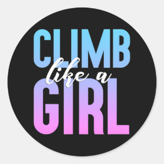 Cute Climbing Girl Rock Climbing party Classic Round Sticker