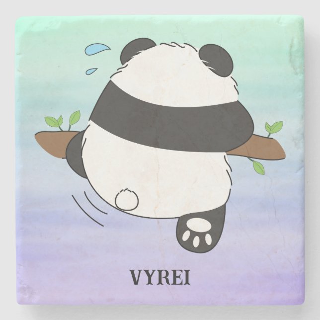 Cute Climbing Panda Double Side Front Back Stone Coaster (Front)