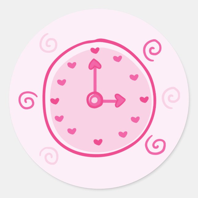 Cute Clock and Spirals Classic Round Sticker (Front)