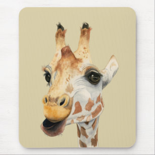 Cute Close Up Giraffe Watercolor Mouse Pad