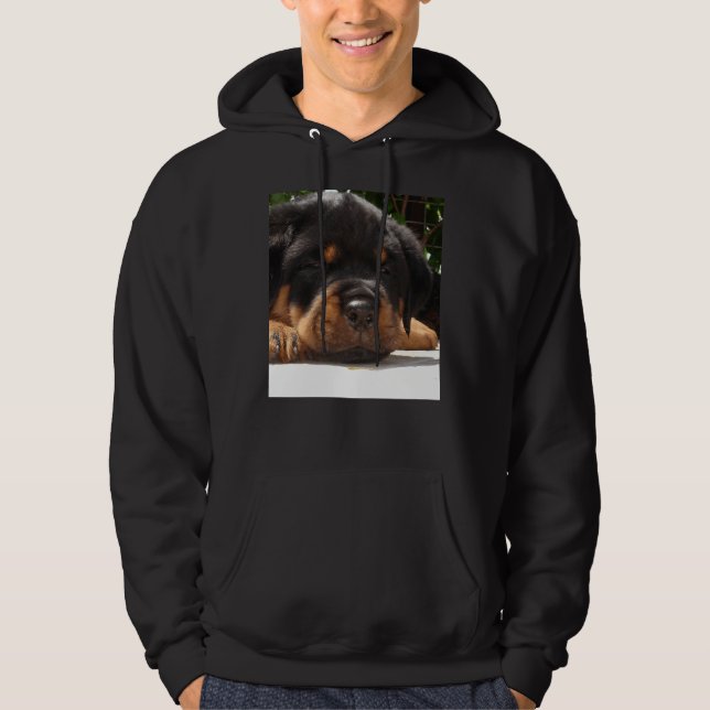 Cute Close Up Of A Sleepy Rottweiler Puppy Hoodie (Front)