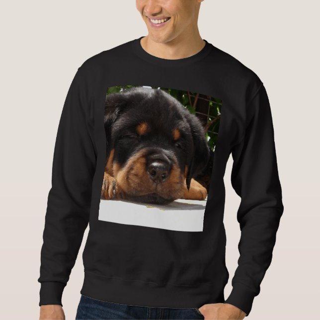 Cute Close Up Of A Sleepy Rottweiler Puppy Sweatshirt (Front)