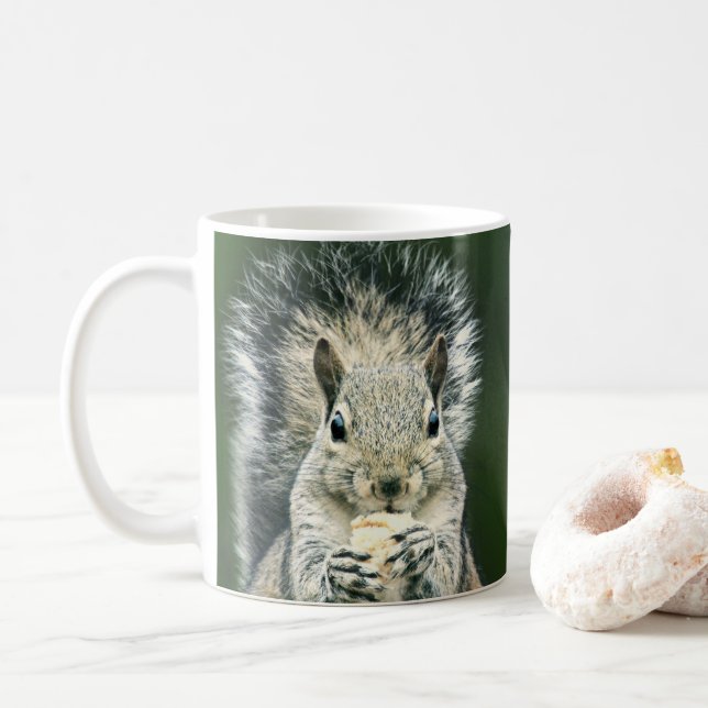 Cute Close Up of a Squirrel Snacking Wildlife Art Coffee Mug (With Donut)