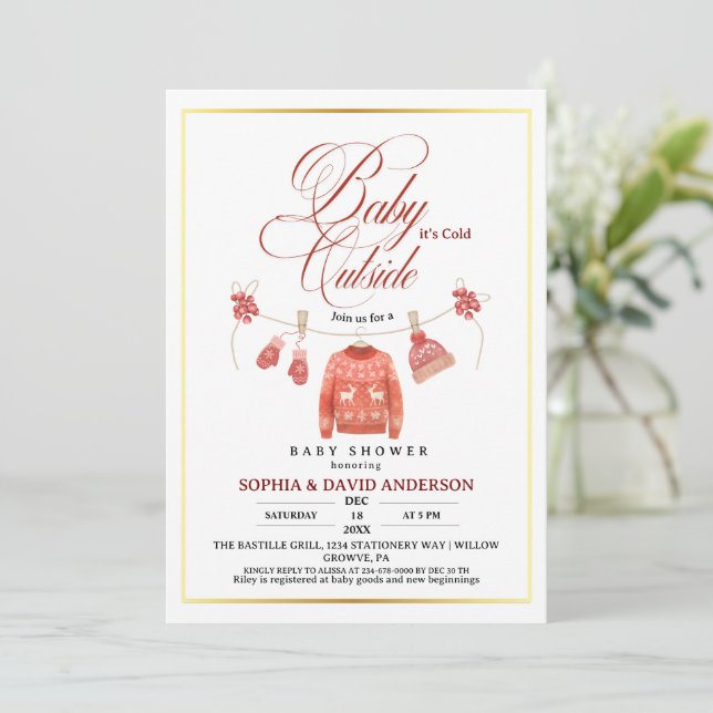 Cute Clothes Line Baby Its Cold Outside Shower Invitation (Standing Front)