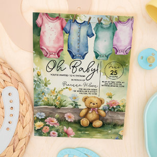 Cute Clothesline Bodysuits Watercolor Baby Shower Invitation