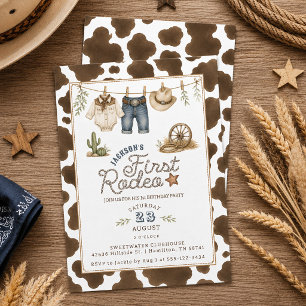 Cute Clothesline First Rodeo 1st Birthday Party  Invitation