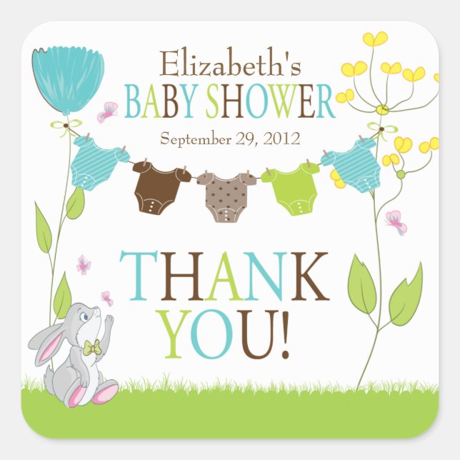 Cute Clotheslines Baby Boy Baby Shower Sticker (Front)