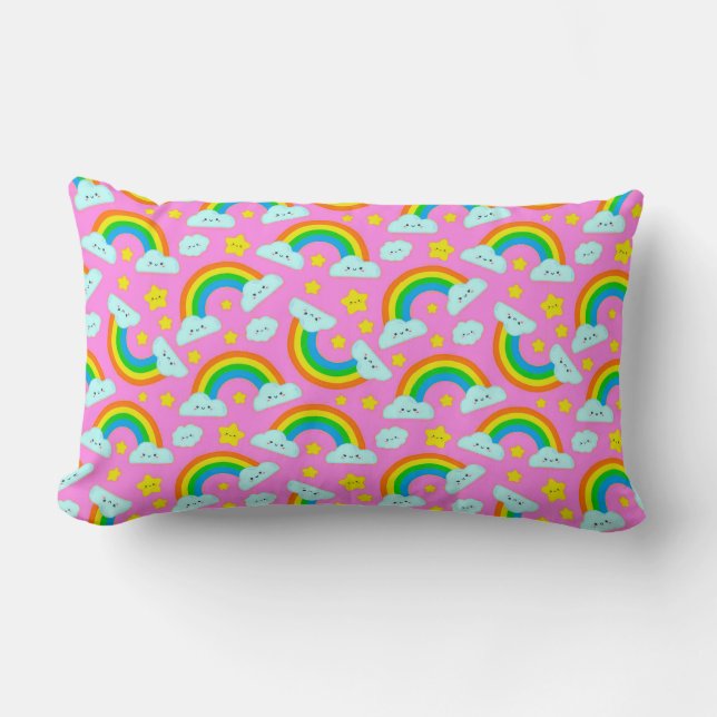 Cute Cloud and Rainbow Pattern Lumbar Cushion (Front)