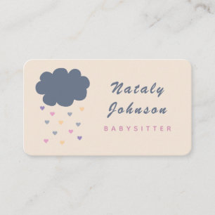 Cute Cloud & Colourful Hearts Babysitter Minimalis Business Card