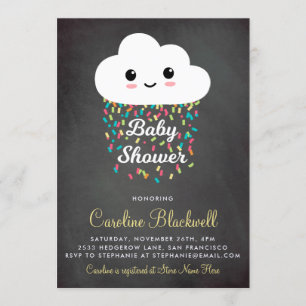 Cute Cloud & Confetti Chalkboard Baby Shower Invitation