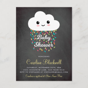 Cute Cloud & Confetti Chalkboard Baby Shower Invitation Postcard