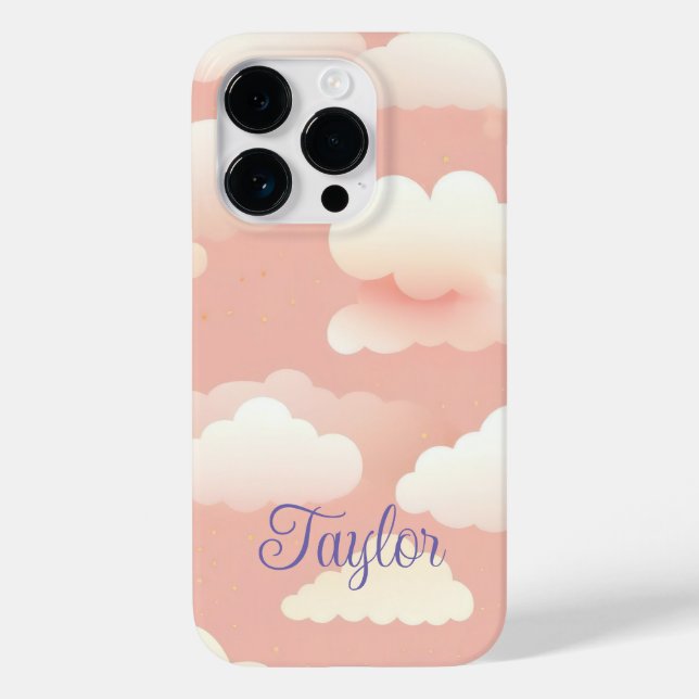cute cloud pattern on pink sky with name Case-Mate iPhone case (Back)