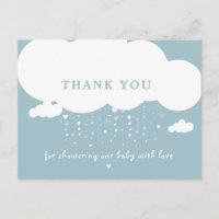 Cute Cloud Rain Hearts Baby Shower Thank You