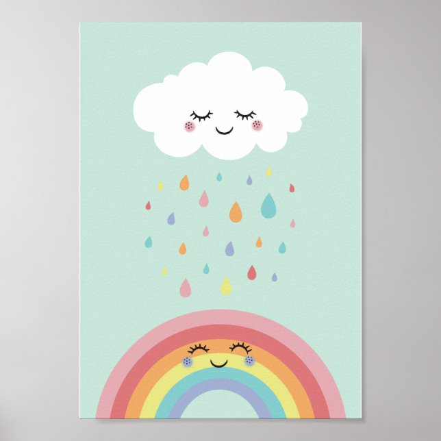 Cute Cloud Rainbow Nursery Pastel Poster Print (Front)