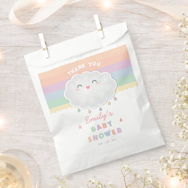 Cute Cloud Raindrops Gender Neutral Baby Shower Favour Bag (Clipped)