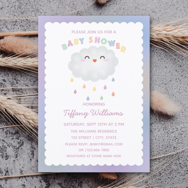 Cute Cloud Raindrops Gender Neutral Baby Shower Invitation (Creator Uploaded)