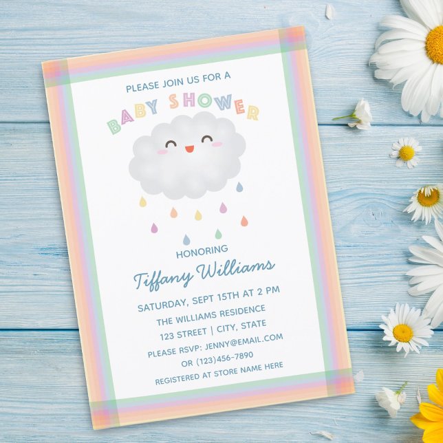 Cute Cloud Raindrops Gender Neutral Baby Shower Invitation (Creator Uploaded)