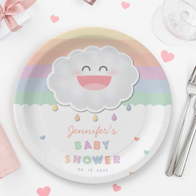 Cute Cloud Raindrops Gender Neutral Baby Shower Paper Plate (Creator Uploaded)