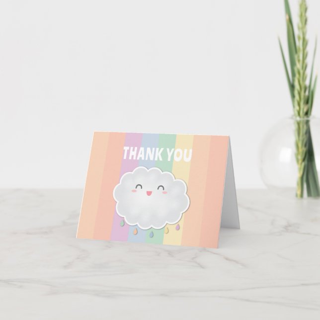 Cute Cloud Raindrops Rainbow Baby Shower Thank You Card (Front)