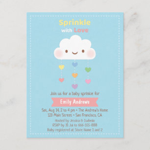Cute Cloud Sprinkle Rainbow Hearts Baby Shower Invitation