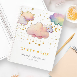 Cute Cloud Star Baby Girl Shower Guest Book
