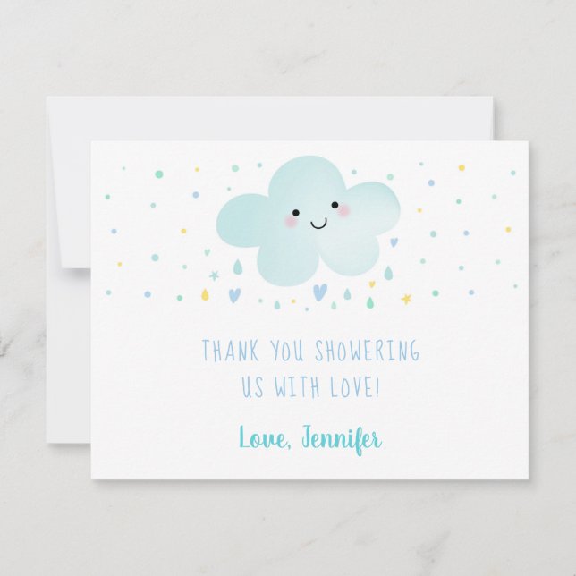 Cute Cloud Stars Blue Baby Shower Thank You Card (Front)