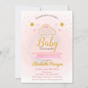 Cute Cloud,Stars It's a Girl Baby Shower Invitation