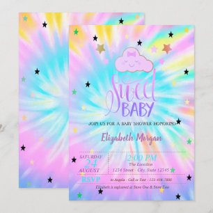 Cute Cloud,Stars,Sweet Baby Tie Dye Baby Shower Invitation