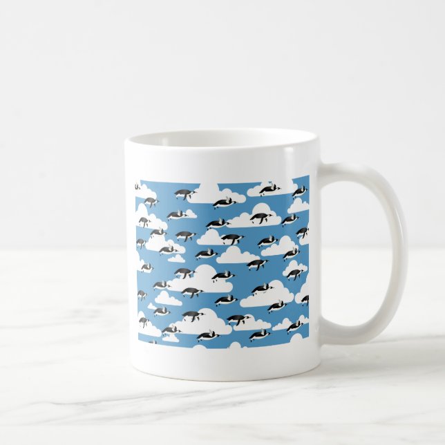 Cute Clouds and Flying Penguins Coffee Mug (Right)