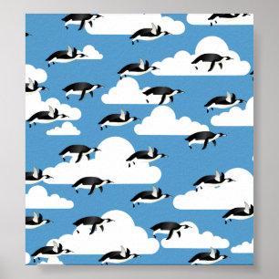 Cute Clouds and Flying Penguins Poster