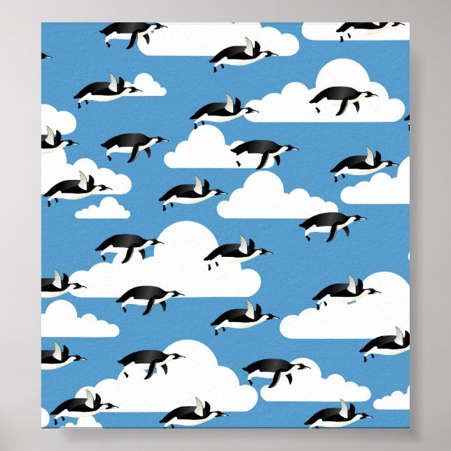 Cute Clouds and Flying Penguins Poster (Front)