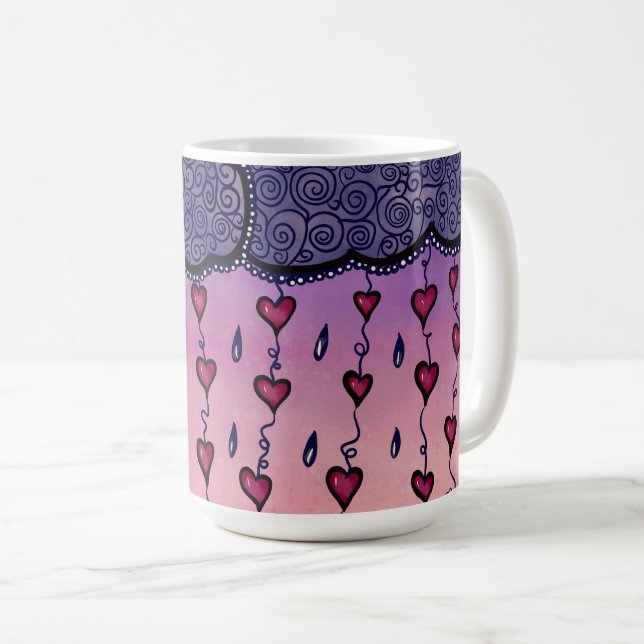 Cute clouds and hearts art coffee mug (Front Right)