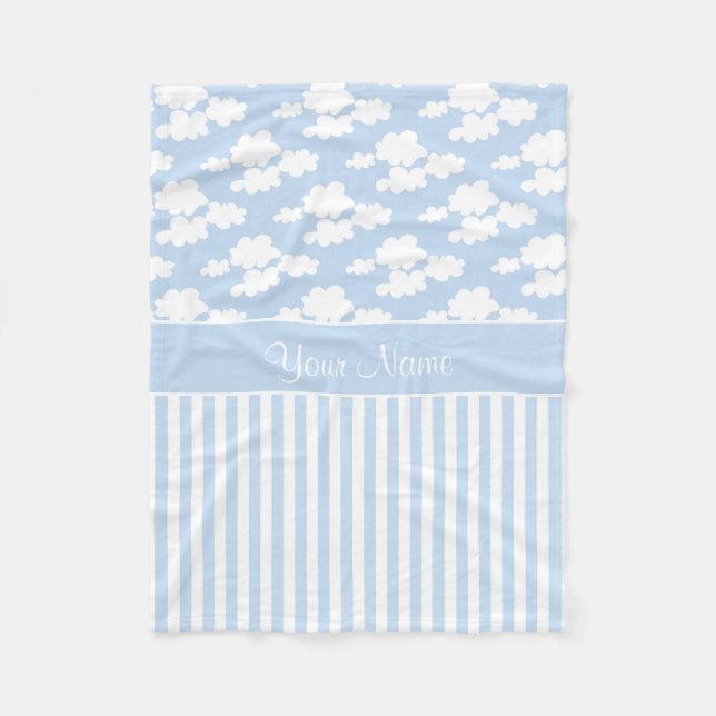 Cute Clouds and Stripes Fleece Blanket (Front)