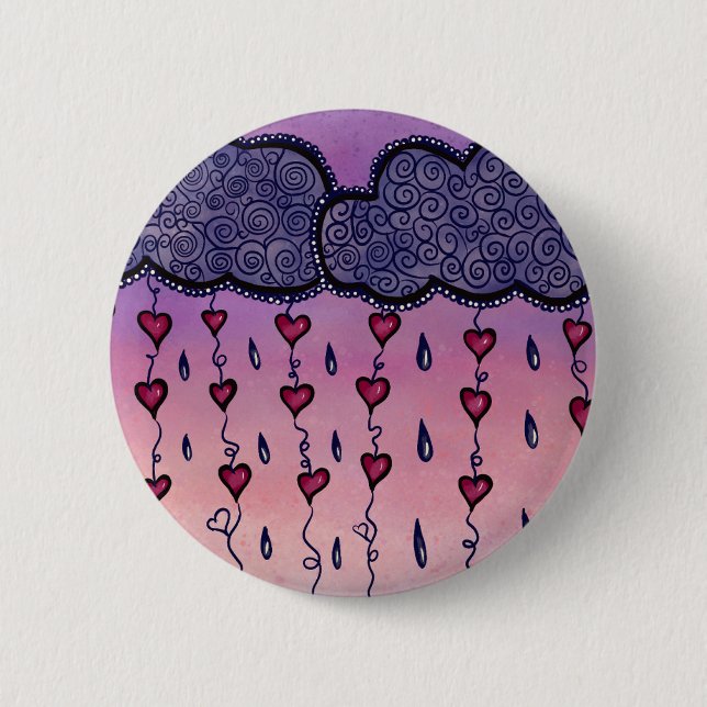 Cute clouds, hearts and raindrops 6 cm round badge (Front)