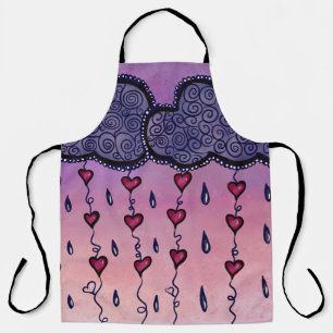 Cute clouds, hearts and raindrops apron