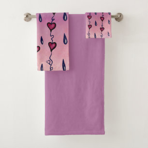 Cute clouds, hearts and raindrops bath towel set