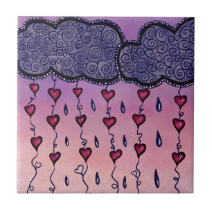 Cute clouds, hearts and raindrops ceramic tile