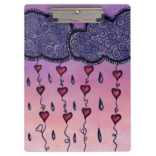 Cute clouds, hearts and raindrops clipboard