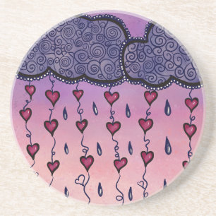 Cute clouds, hearts and raindrops coaster