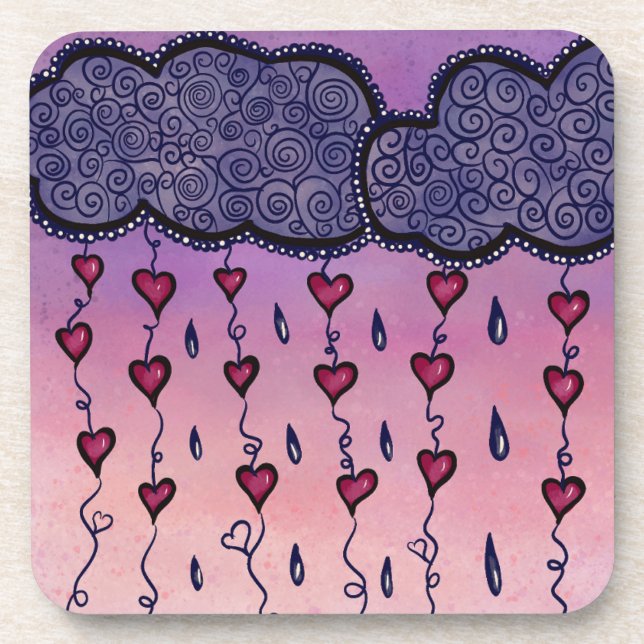 Cute clouds, hearts and raindrops coaster (Front)