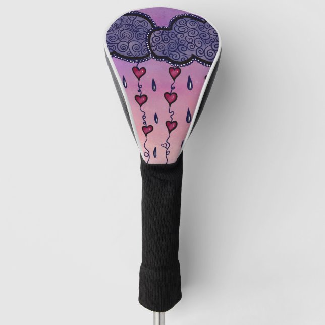Cute clouds, hearts and raindrops golf head cover (Front)