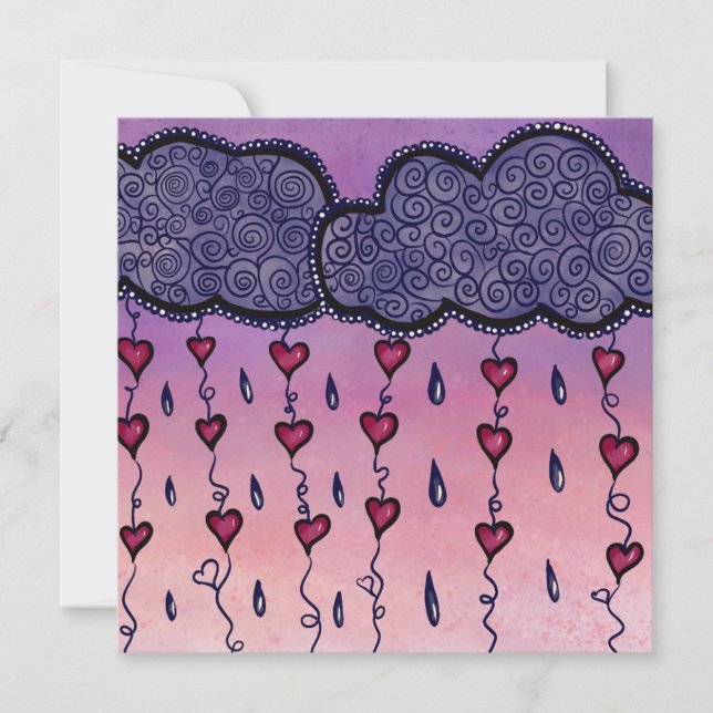 Cute clouds, hearts and raindrops invitation (Front)