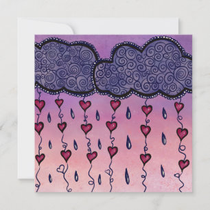 Cute clouds, hearts and raindrops invitation