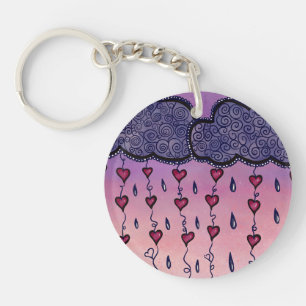 Cute clouds, hearts and raindrops key ring