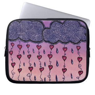 Cute clouds, hearts and raindrops laptop sleeve