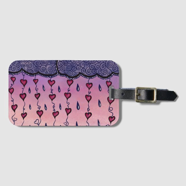 Cute clouds, hearts and raindrops luggage tag (Front Horizontal)